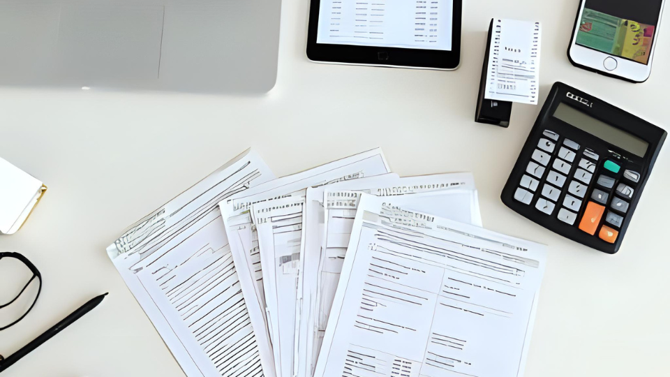tax papers and calculator